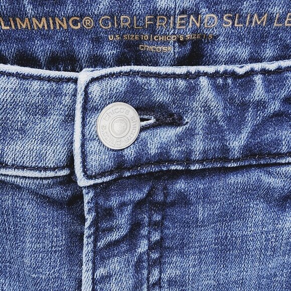 Chico's So Slimming Girlfriend‎ Crops Jeans Women's Size 10 Blue Medium Wash - Picture 5 of 10